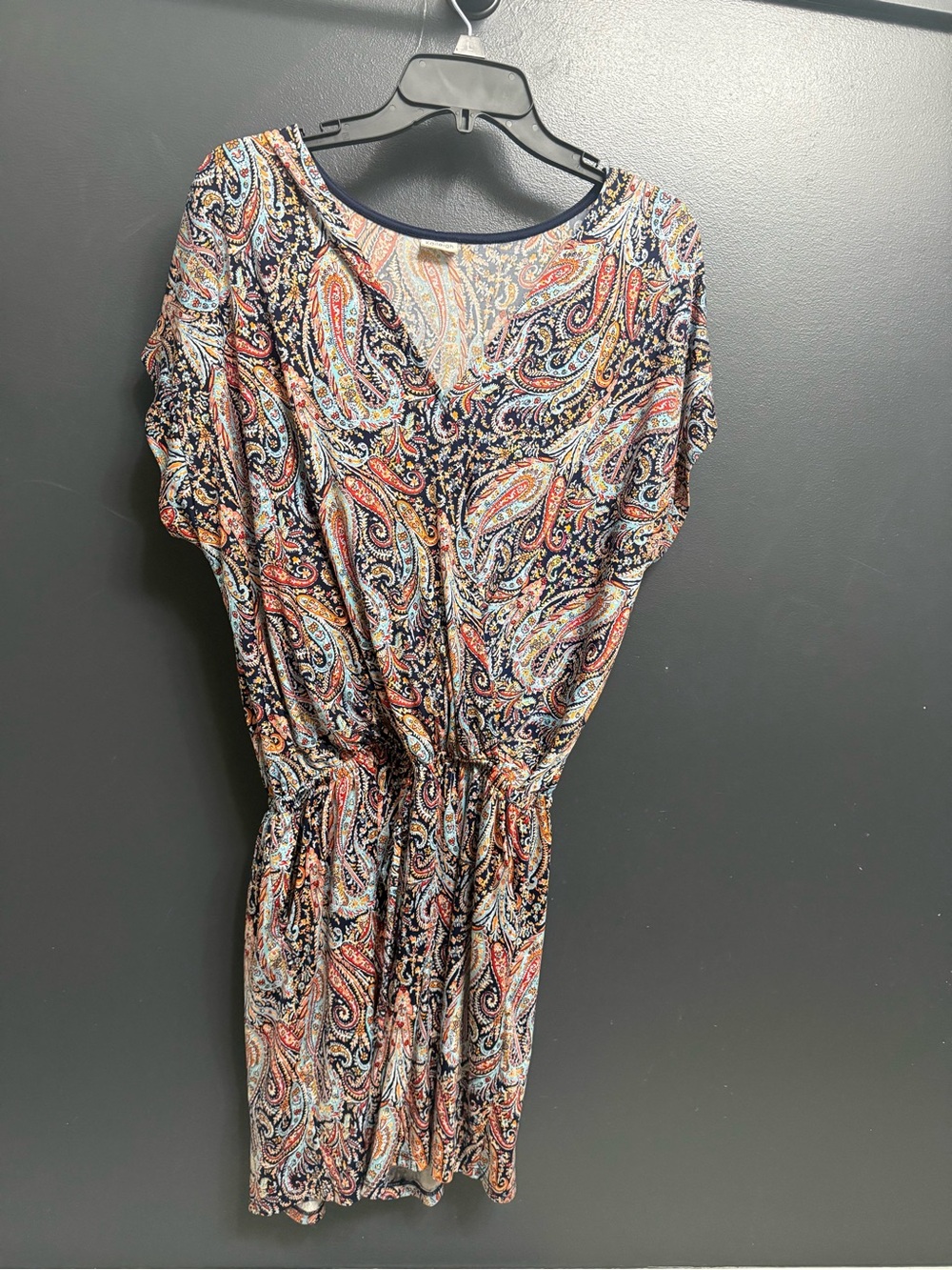 Kaileigh Navy and Coral Paisley Midi Dress